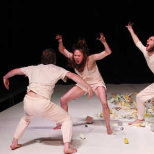 Alisdair Macindoe, Lauren Langlois and Benjamin Hancock in Antony Hamilton's Keep Everything. Photo: Jeff Busby.